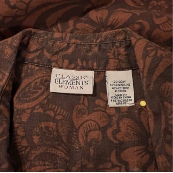 Classic Elements Woman. Sz 20-22W. Linen Cotton Short Sleeve Brown Shirt. B39 - Picture 6 of 6